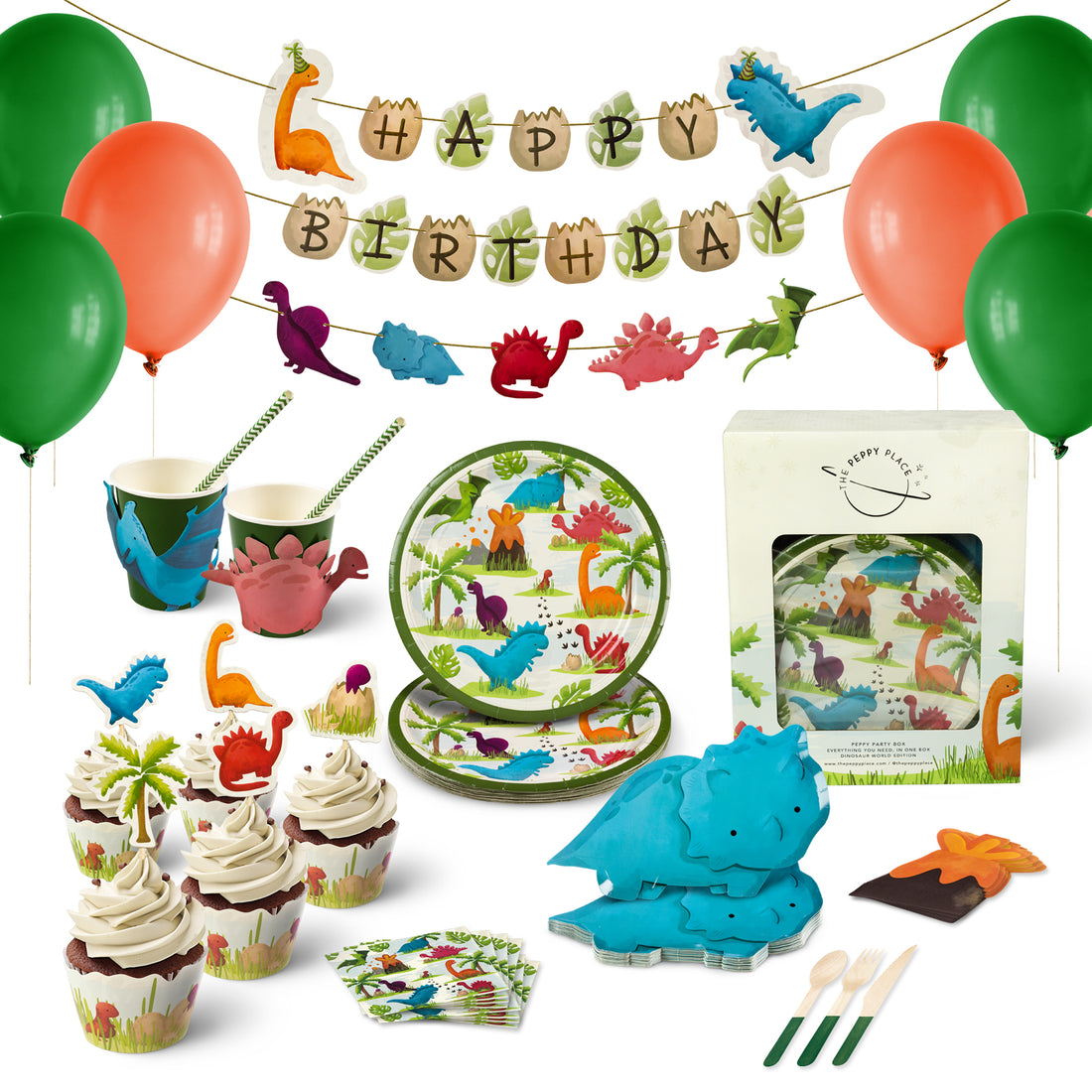 Peppy Party Box Dinosaur Birthday Party Decorations Set - Serves 12