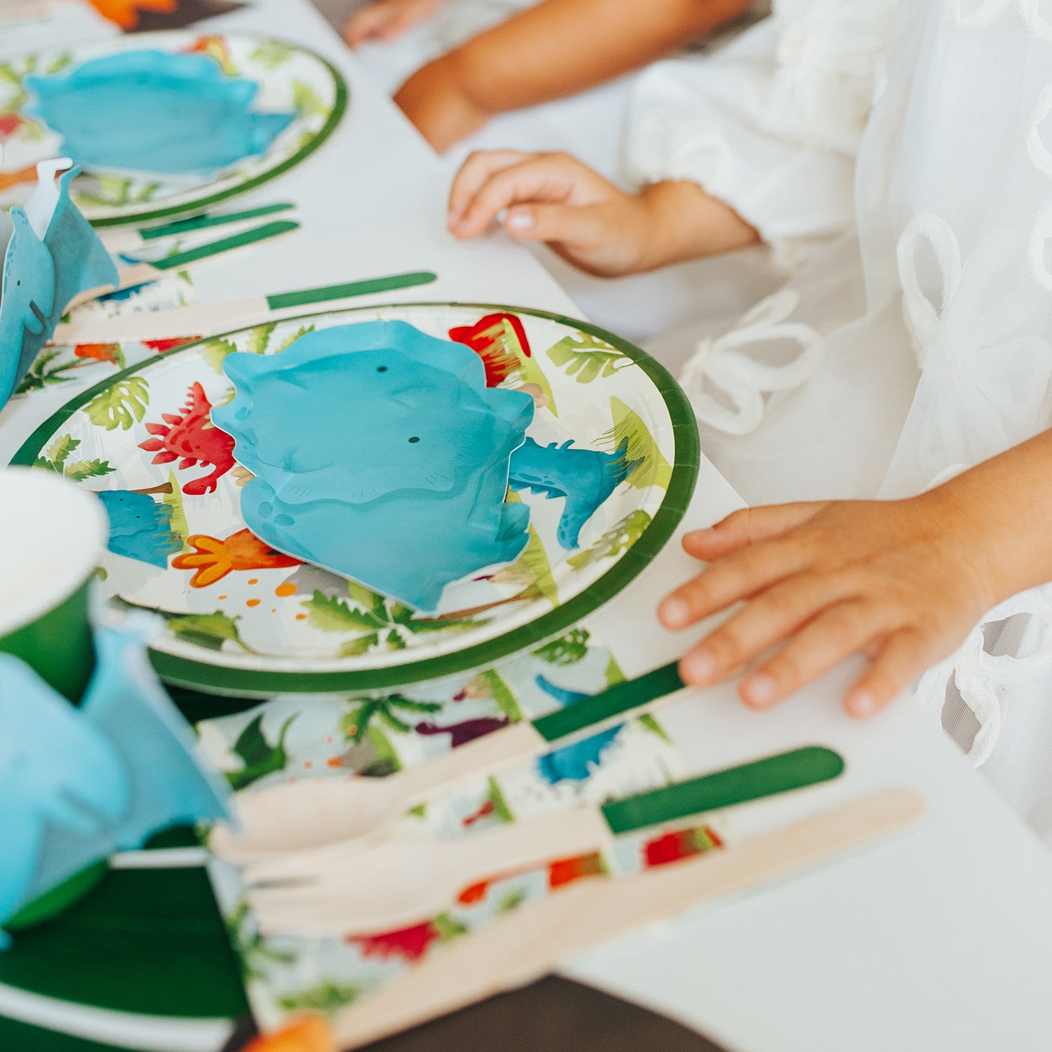 dinosaur tableware set with dinosaur-shaped plates and dino napkins