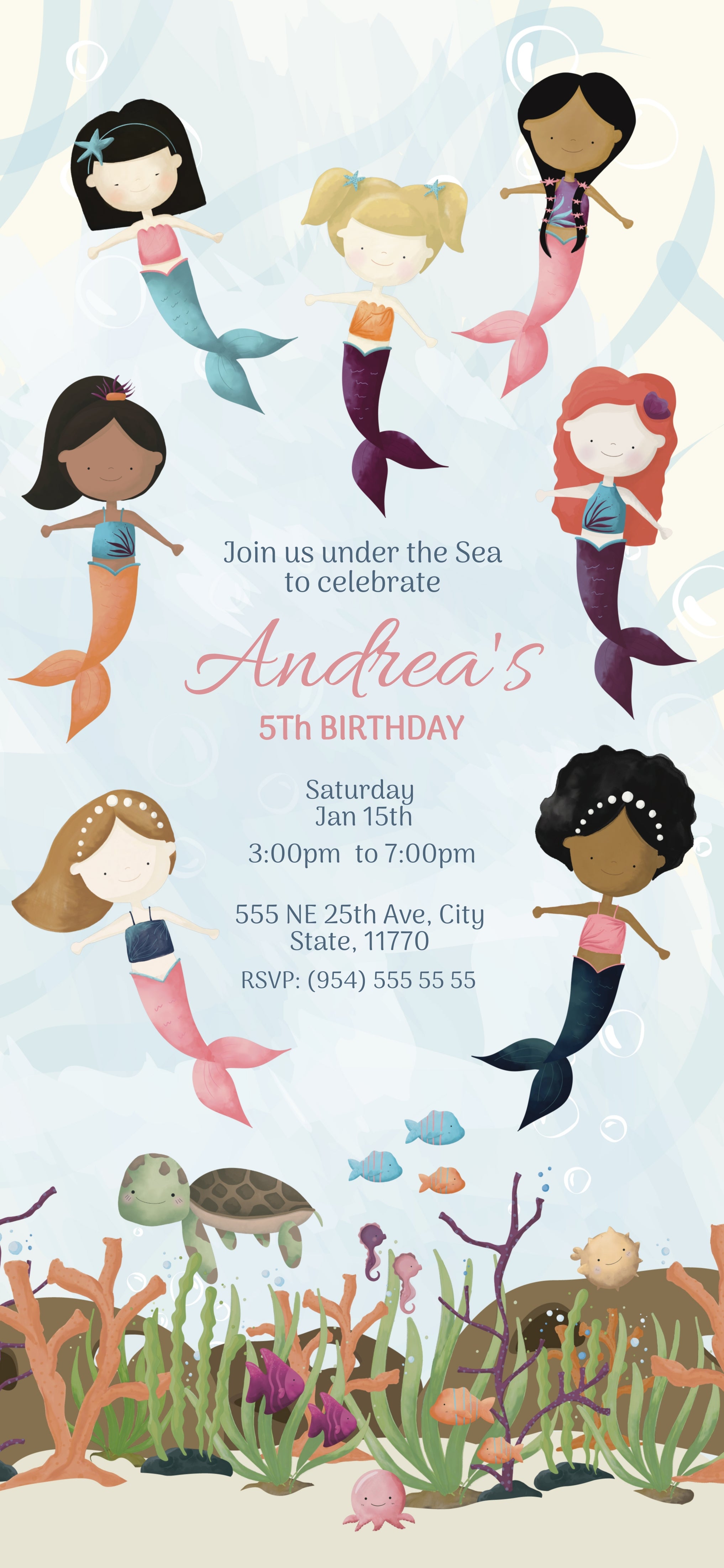 Under The Sea - Mermaids  Editable Invitation