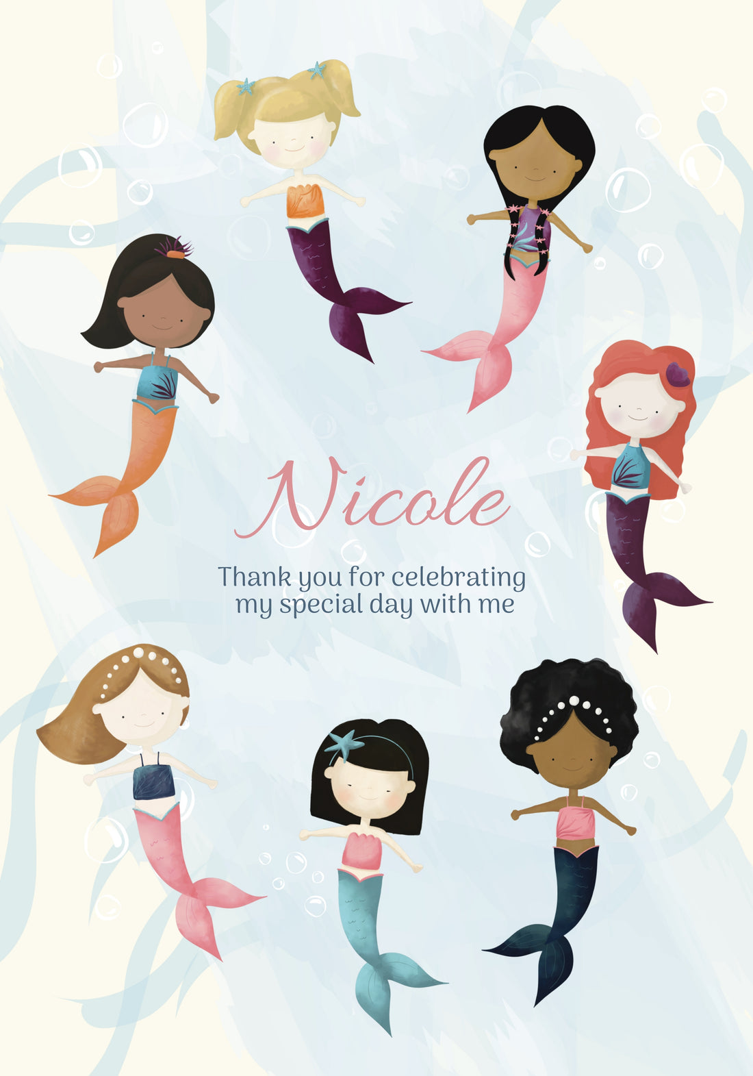 Under The Sea- Mermaids Editable Thank You Card